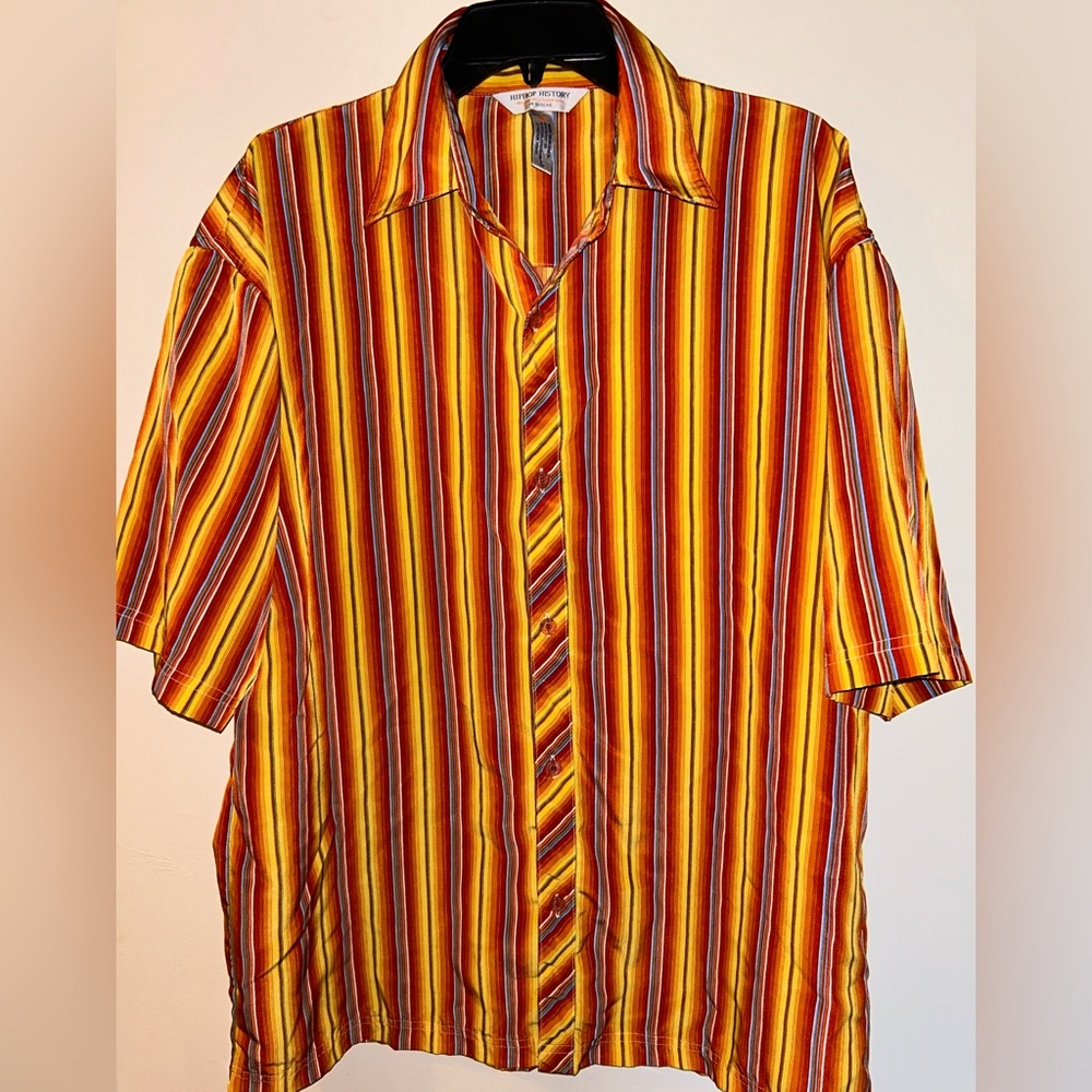 Vintage HipHop History Button Down Mens Shirt Large 70’s vibe Retro Disco
